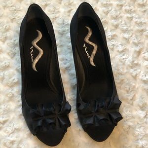 Nina Ruffled Peep Toe Heels